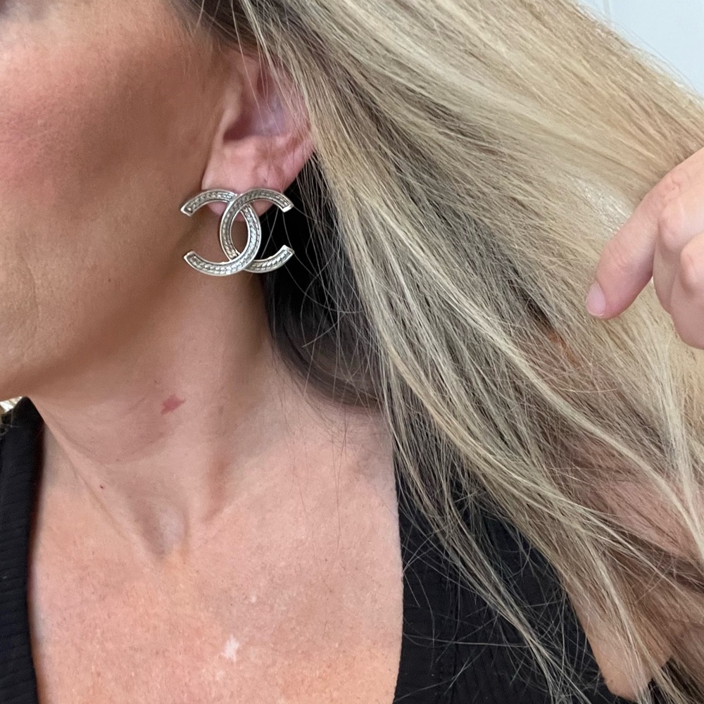 ❌SOLD❌CHANEL 24B XXL Silver CC Logo Stud Earrings - Brand NEW with TAG & RECEIPT